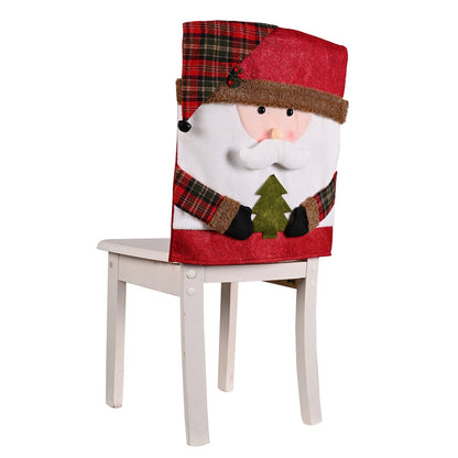 🎅 50 % RABATT! ✨ Stoltrekk med julemotiv – lin og børstet stoff, med motiv av julenissen, snømann og elg, størrelse 54 × 48 cm – festlig beskyttelse til høytidsfeiringer 🪑