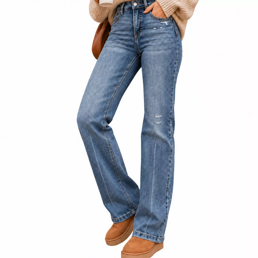 🛍️👖 Fritidsjeans for damer med elastisk høy midje