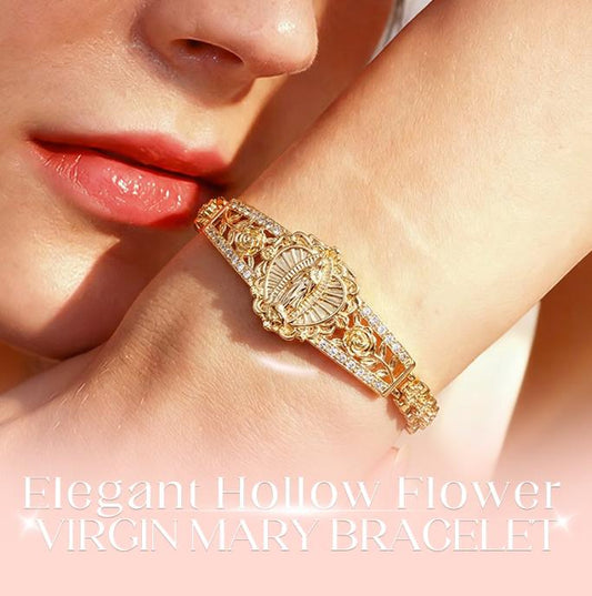 ✨🎁 Elegant armbånd med blomstermønster og utskjæring, med Jomfru Maria-motiv 💖