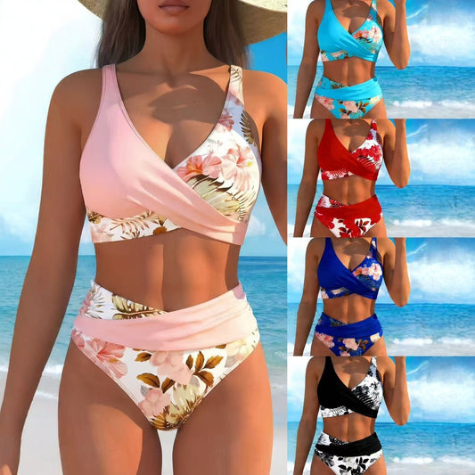 Дамски бикини комплект с флорален принт и висока талия🌊👙