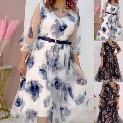 👗 Мрежеста рокля с флорален принт