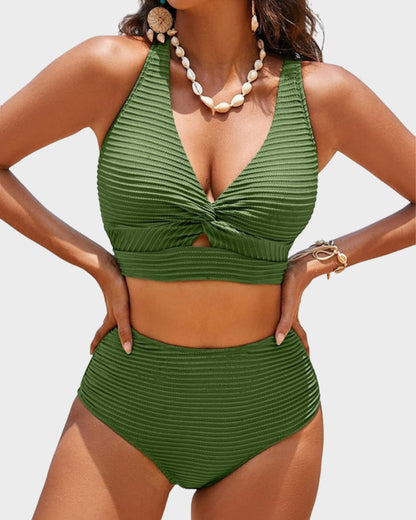 👙👙2025 Нов тип ~50% OFF 👙Текстуриран комплект бикини с висока талия и възел отпред