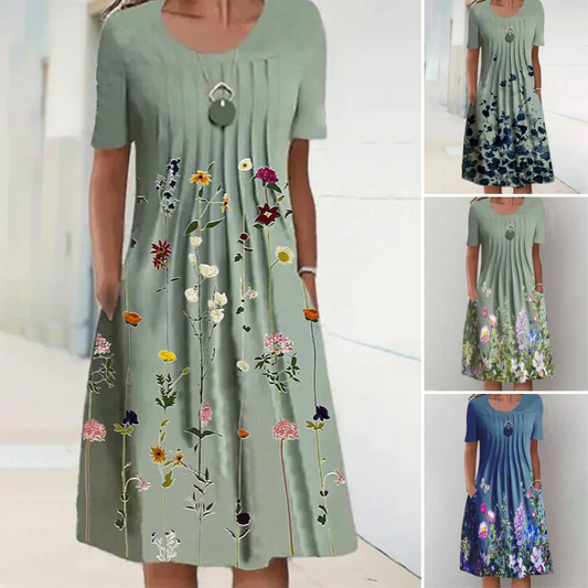【S-3XL】👗Флорална рокля с кръгло деколте
