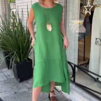 👗 Плътен цвят Кръгло деколте Дълга рокля без ръкави