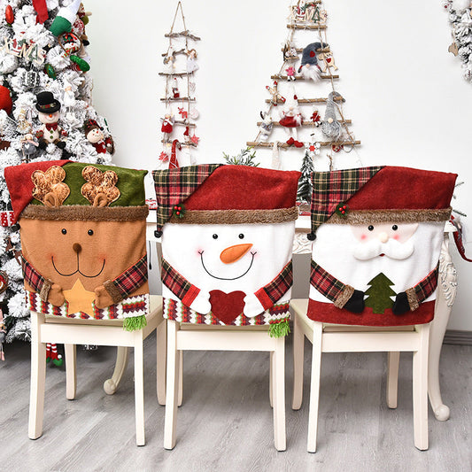 🎅 50 % RABATT! ✨ Stoltrekk med julemotiv – lin og børstet stoff, med motiv av julenissen, snømann og elg, størrelse 54 × 48 cm – festlig beskyttelse til høytidsfeiringer 🪑
