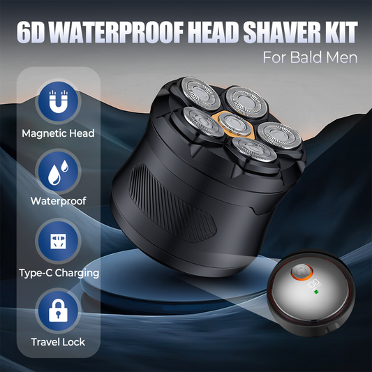 💈 50 % RABATT NÅ! 🪒 6D vanntett barberhode – presisjon med 6 kniver, IPX7 og magnetisk hode – for menn med skallet hode og glatt hodebunn 🌊
