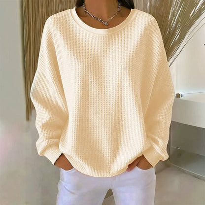 👚Sesongstil - Sweatshirt med vaffeltekstur – Ledig passform og klassisk stil for ethvert casual antrekk