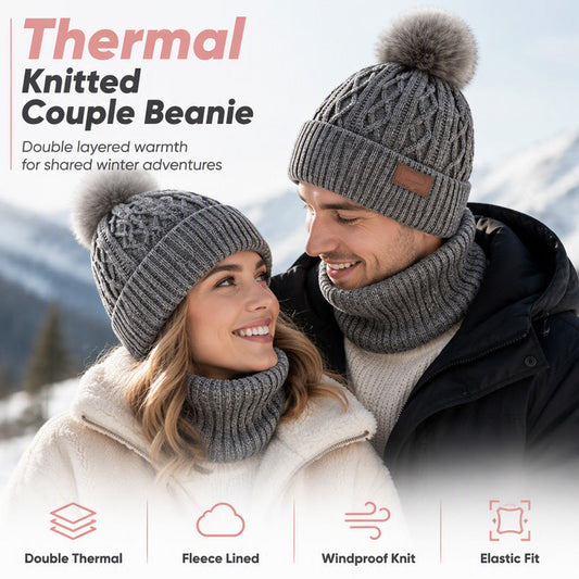 Unisex vinterlue i strikk med pompon