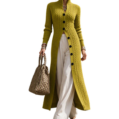 Dame kabelstrikket mockneck lang cardigan duster-genserkåpe
