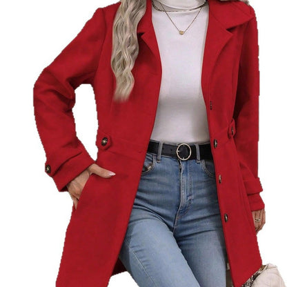 💖 Skreddersydd for å fremheve figuren | Slim-fit-kåpe med belte og én rad knapper for damer