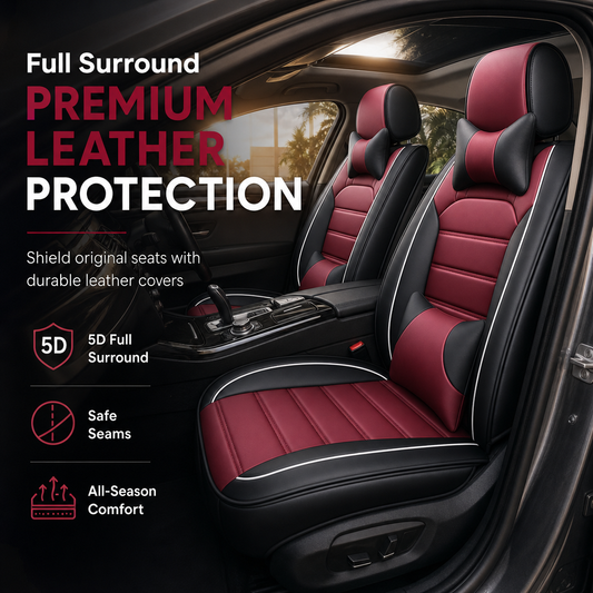 Universal Full Coverage Leather Car Seat Covers All Seasons Cushion Protectors with Color Block Horizontal Stripe Design for 5-Seat Cars