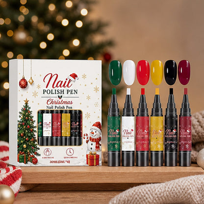 🎄 6-farget sett med neglelakkpenner til jul 💅