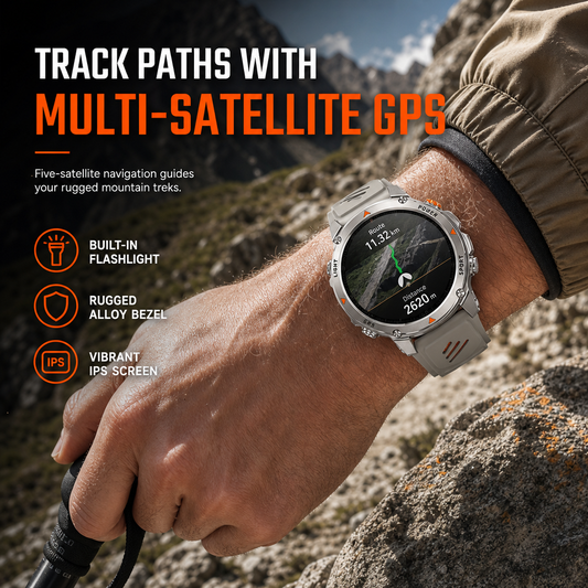 ⌚Bluetooth-smartklokke med GPS – Posisjonering via flere satellitter, pulsmåler og batteri med lang levetid for trygge eventyr, selv uten nettverkstilkobling 🛰️✨