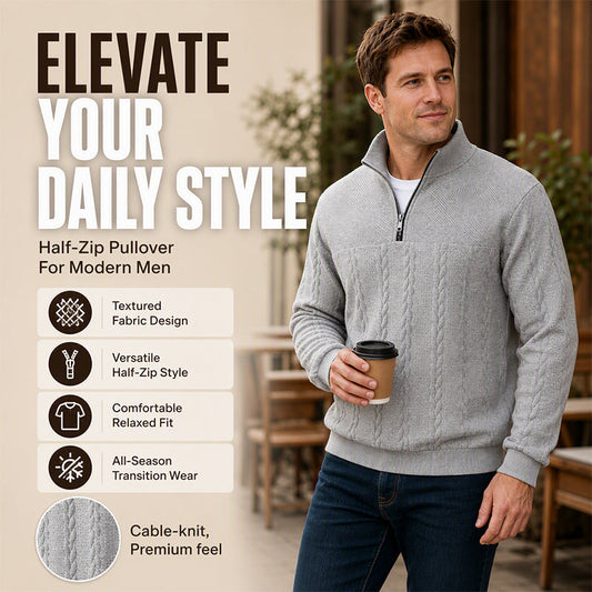 Casual jacquard-genser med halv glidelås for menn