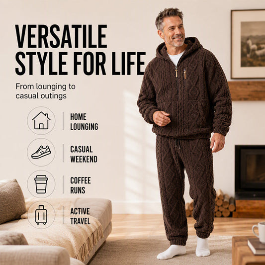 Komfortabelt strikkesett med lue for menn — vintermodell 🧥