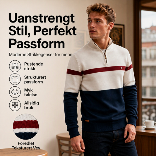 Avslappet halvglzip strik genser med fargeblokk for herrer