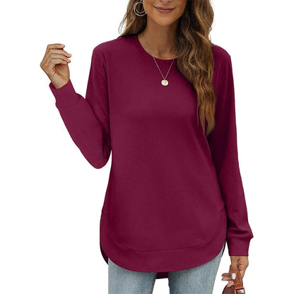 ✨【Kjøp 1, få 1 gratis】Kvinners ensfargede topper med langermer og asymmetrisk kant – Stilren og moderne 👚🌸