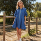 👗Fremhever midjen, behagelig passform✨ Denimkjole for damer med lanterneermer – innsvingt midje og behagelig stoff | Flatterende silhuett ✨