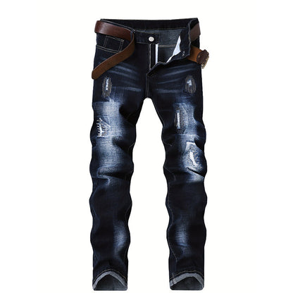 Herrejeans i rett passform med slitt look
