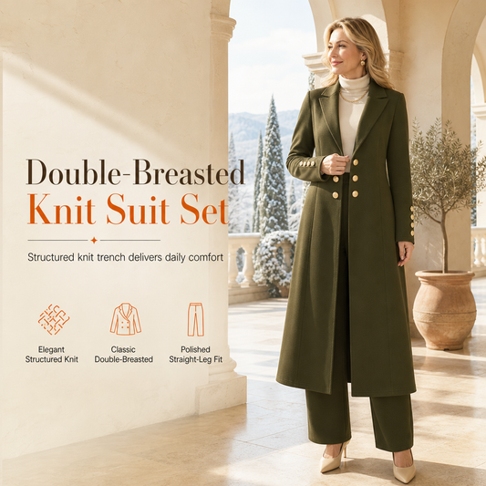 💖✨Elegant høstsett i to deler for damer, med retro-frakk med lange ermer og enkle bukser