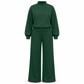 Avslappet strikket loungewear-sett i to deler for kvinner med langermet genser med mock hals og høyvidde, vidbeinte bukser