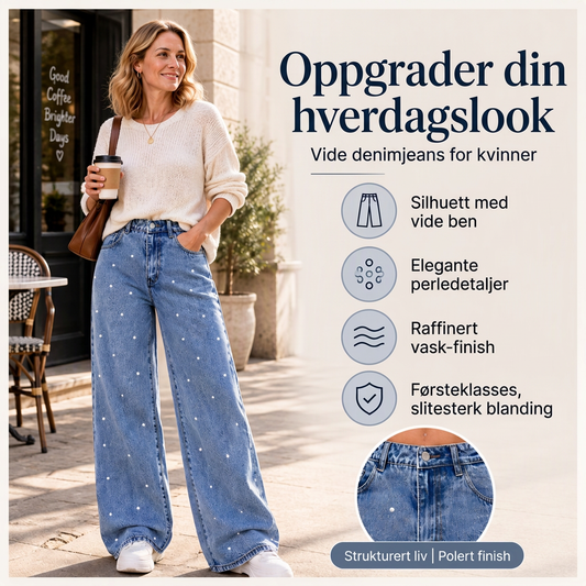 Damesperlepyntede bredbuksede jeans