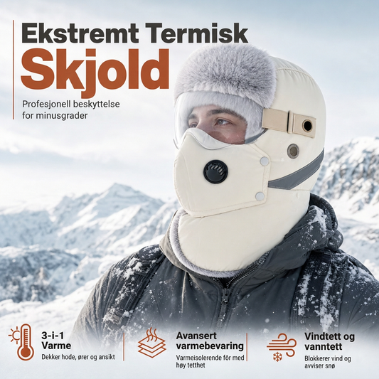 Vindtett vinterhette med termisk fôr og integrert ansiktsmaske – Maksimal varme og beskyttelse ✨❄️