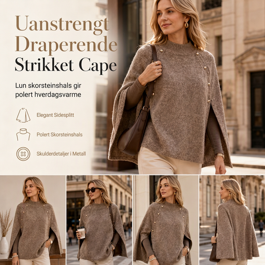 Elegant Kappe-Poncho-Genser for Kvinner med Knapper, Knappestrikket Design