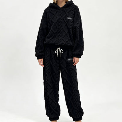 Mykt 2-delt fleece-sett med 3D-struktur – hettegenser & bukse
