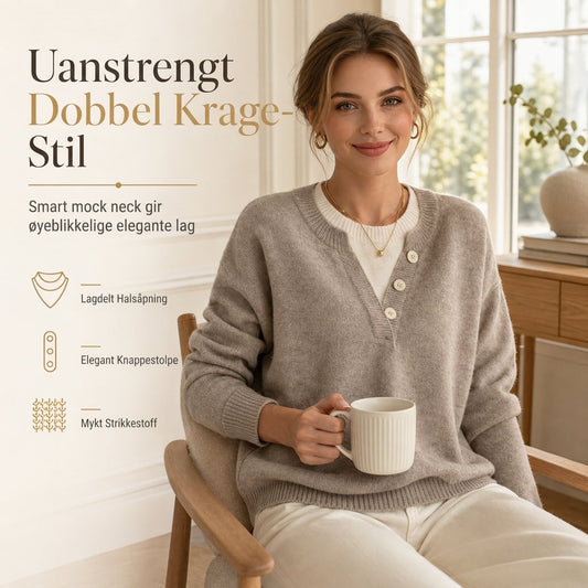 Tilfeldig Mock To-delers V-hals Strikket Genser med Knappdetaljer