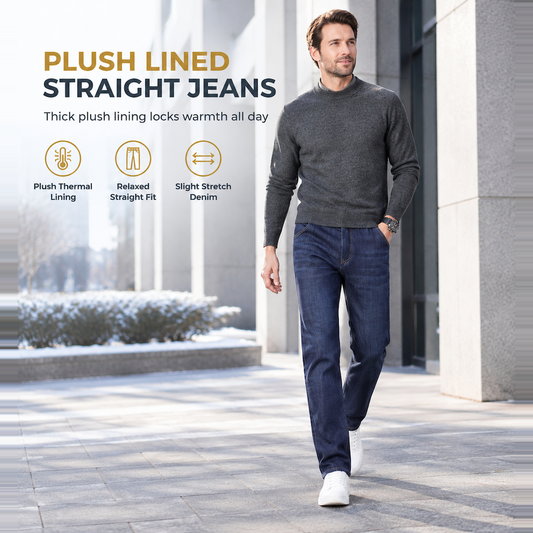 Tykke vinterjeans for menn – løse, rette ben, tykke og varme, business-casual denimbukser