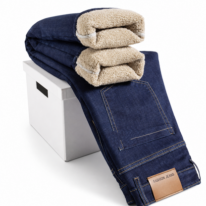 Tykke vinterjeans for menn – løse, rette ben, tykke og varme, business-casual denimbukser