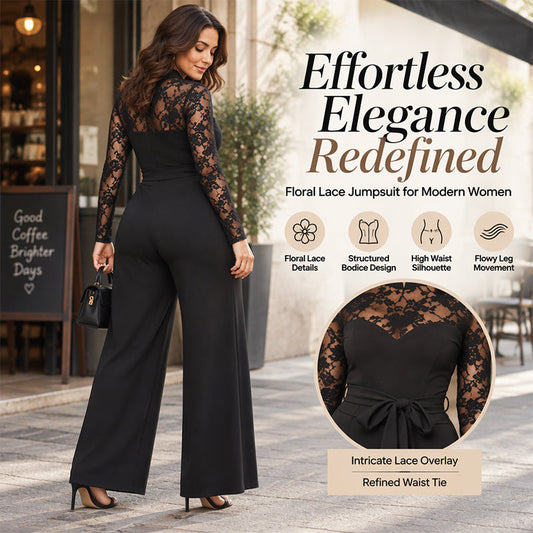 ✨Begrenset antall på lager – ikke gå glipp av dette!🎉Elegant jumpsuit for damer med blonder, lappeteppe og belte