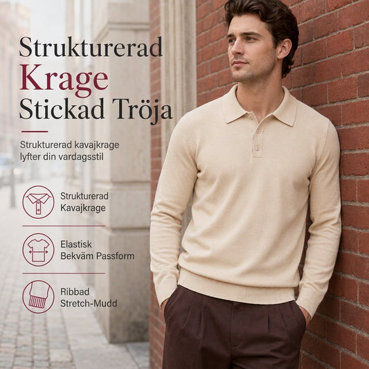 Enfärgad långärmad stickad tröja för män