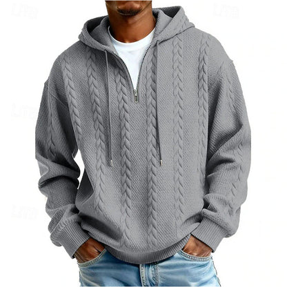 ✨【Kjøp 1, få 1 gratis】Herre hettegenser med halv glidelås og kabelstrikk – Varm og stilfull ✨👕🧶